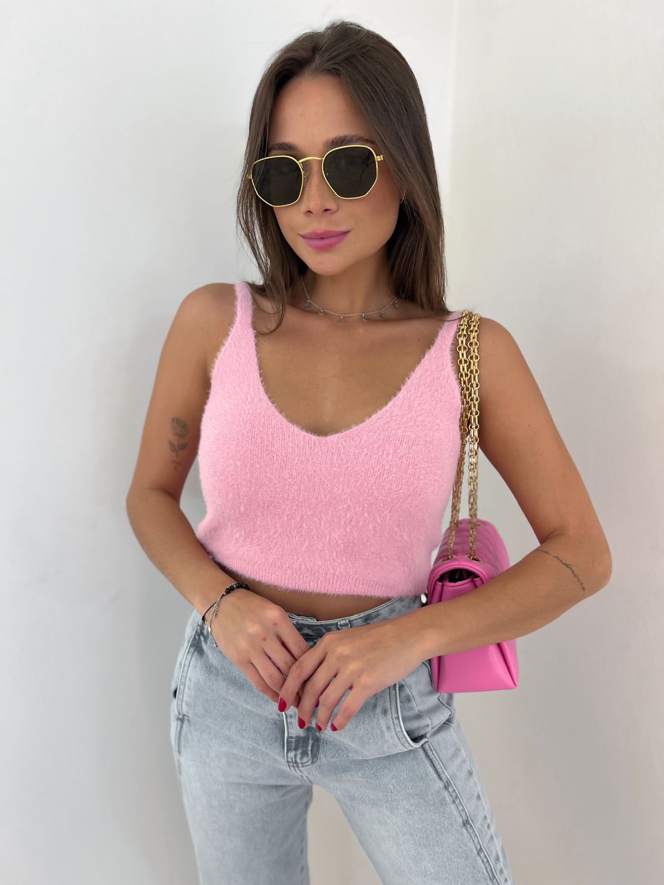 Polinho Cropped Feminina Rosa