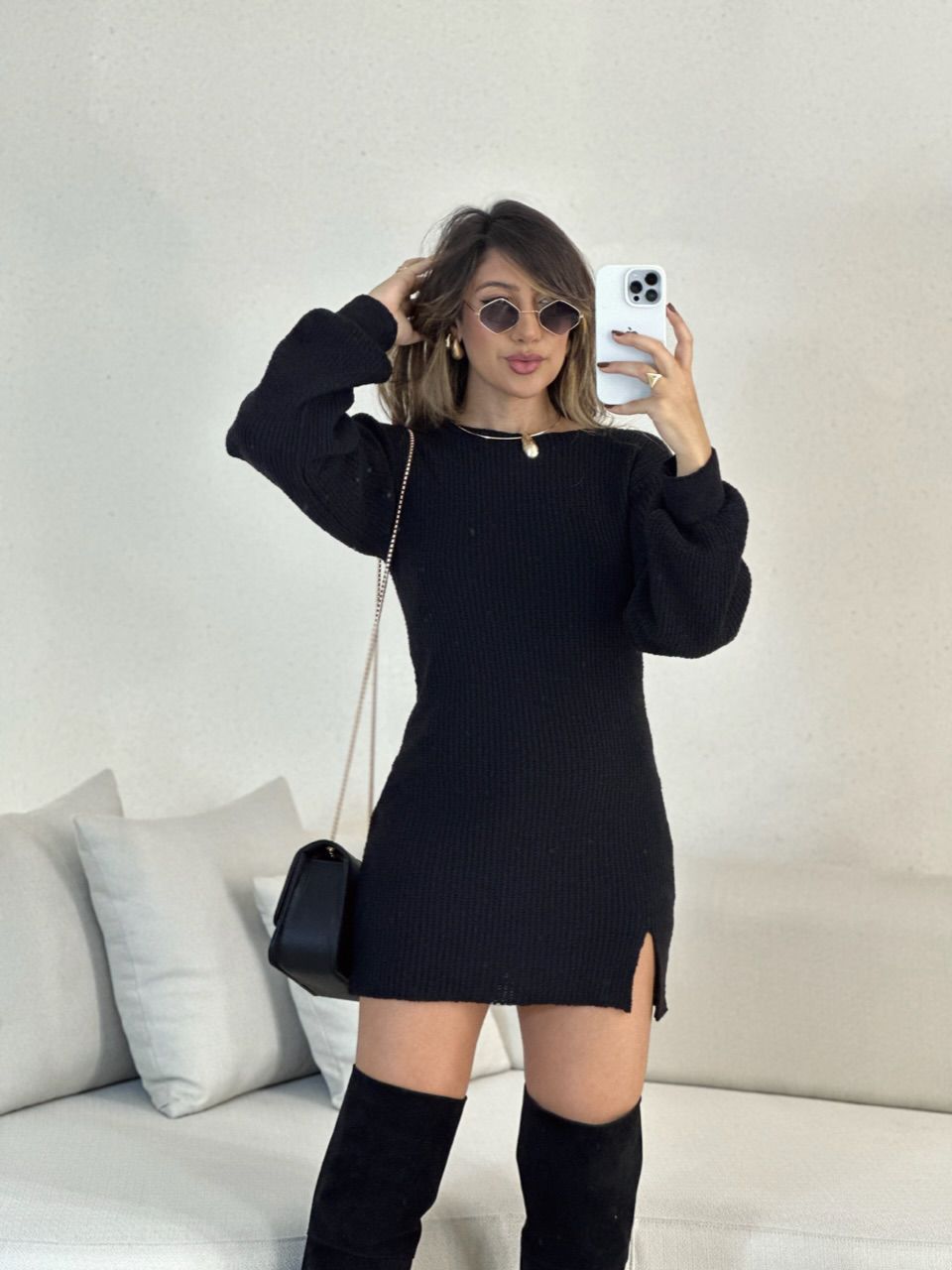 Vestido Tricot Vestido Longo Listrado Manga Longa Vestido Tricot