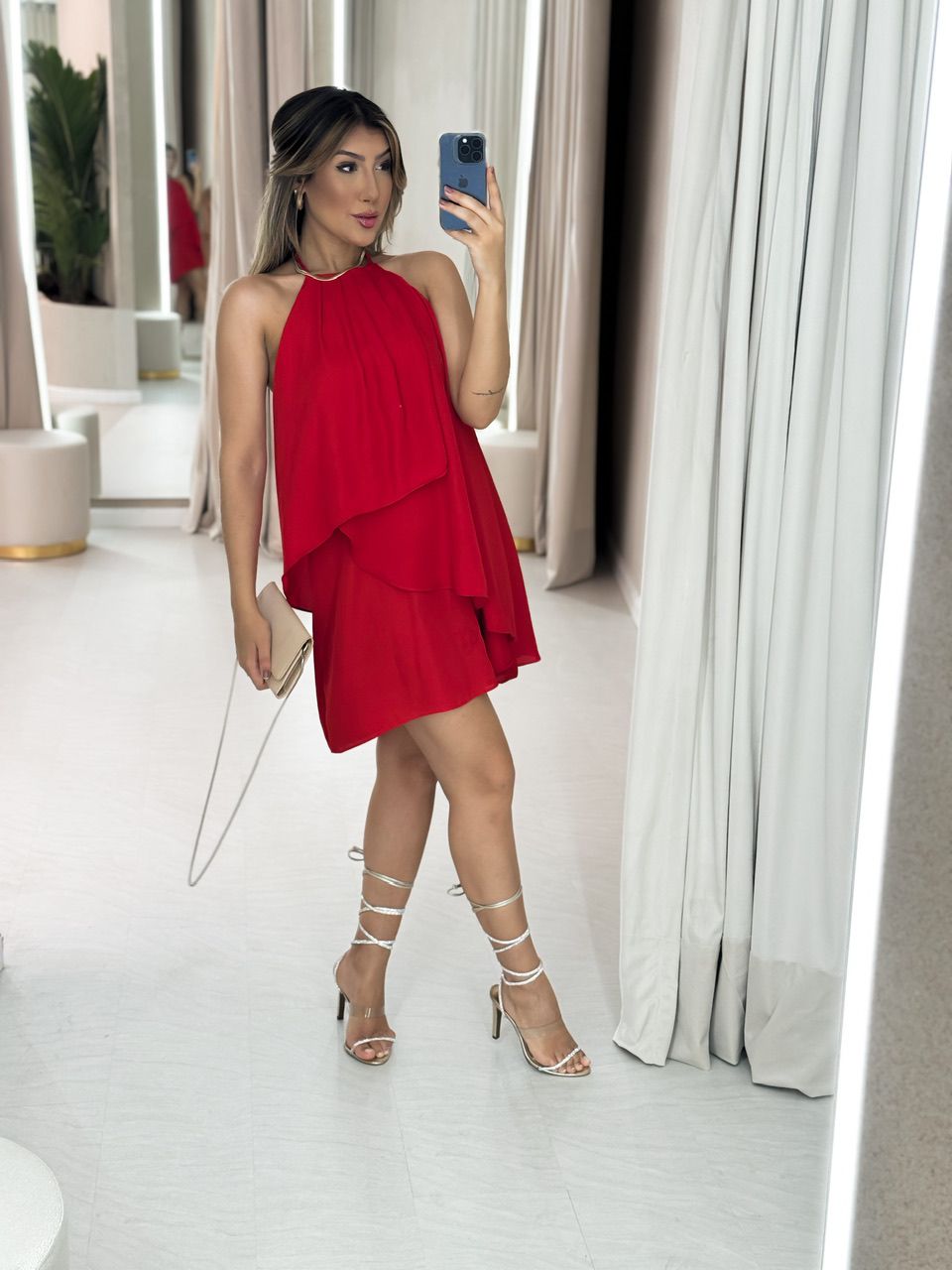 vestido camadas frente nica vermelho