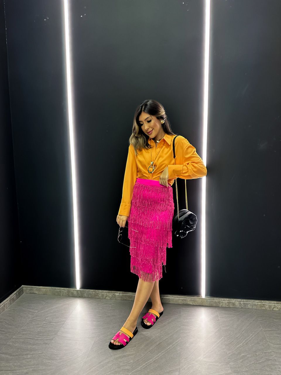 Saia midi franja clearance