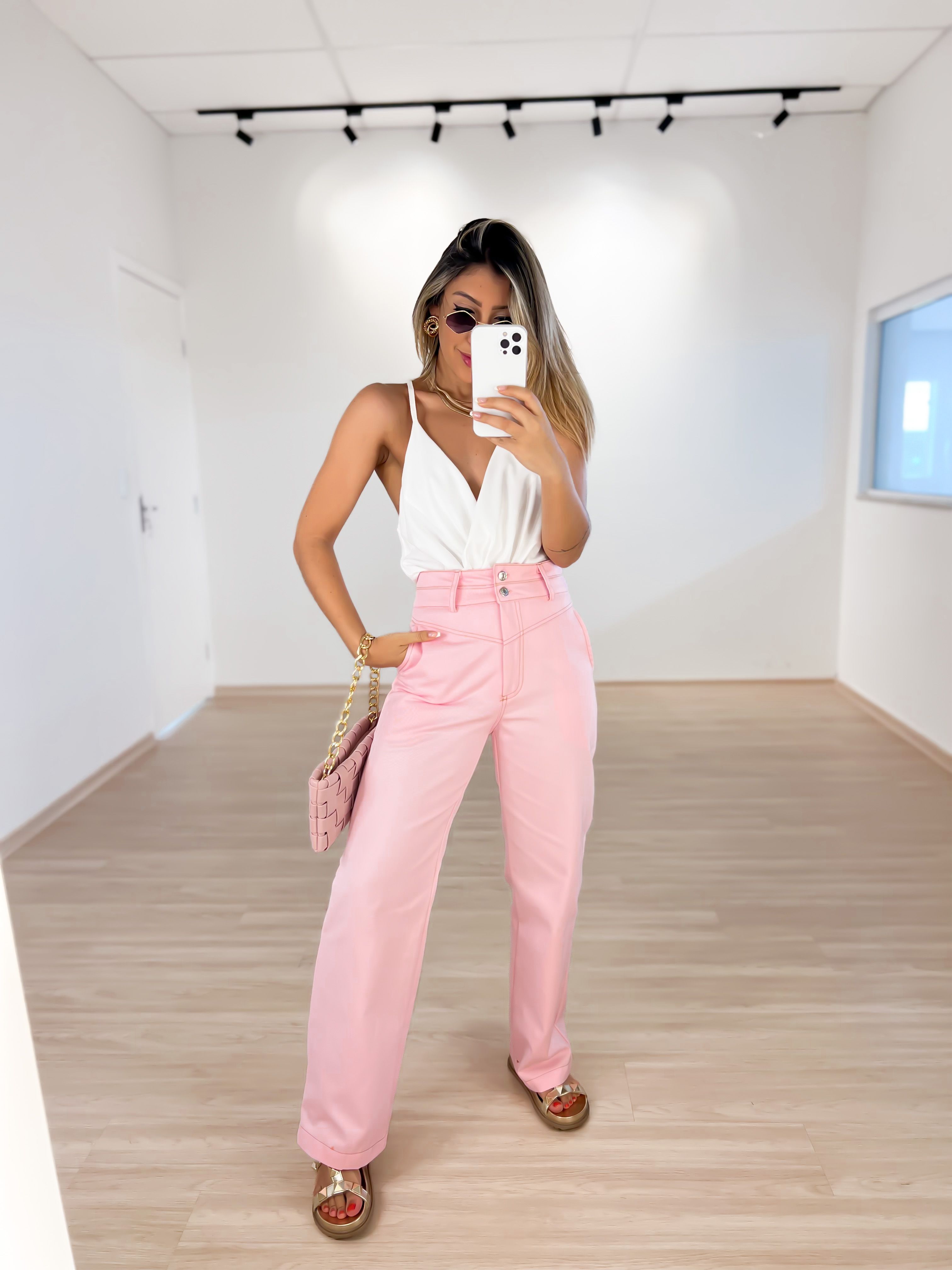 Calça flare cheap rosa claro