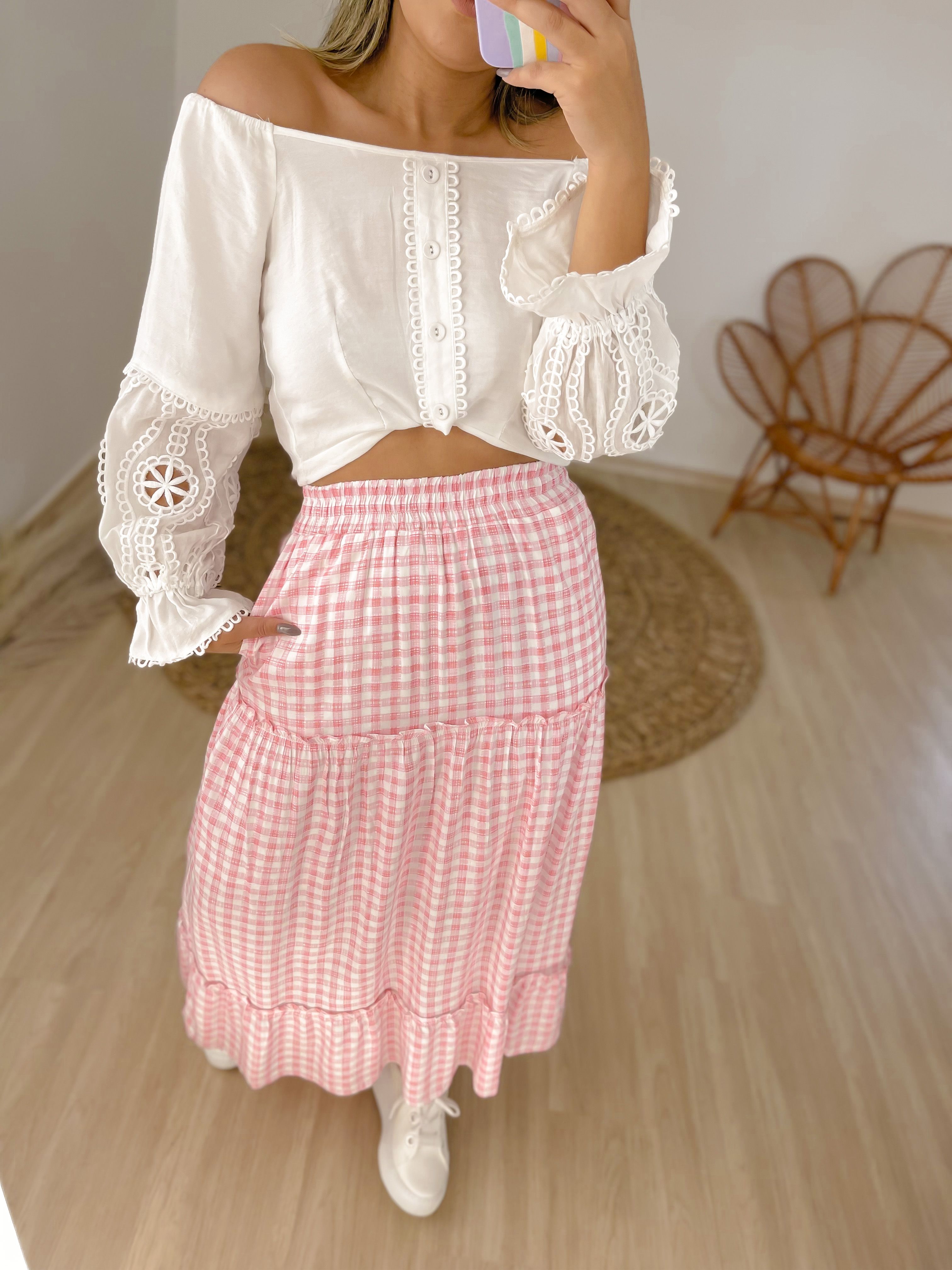 Saia rosa sales xadrez