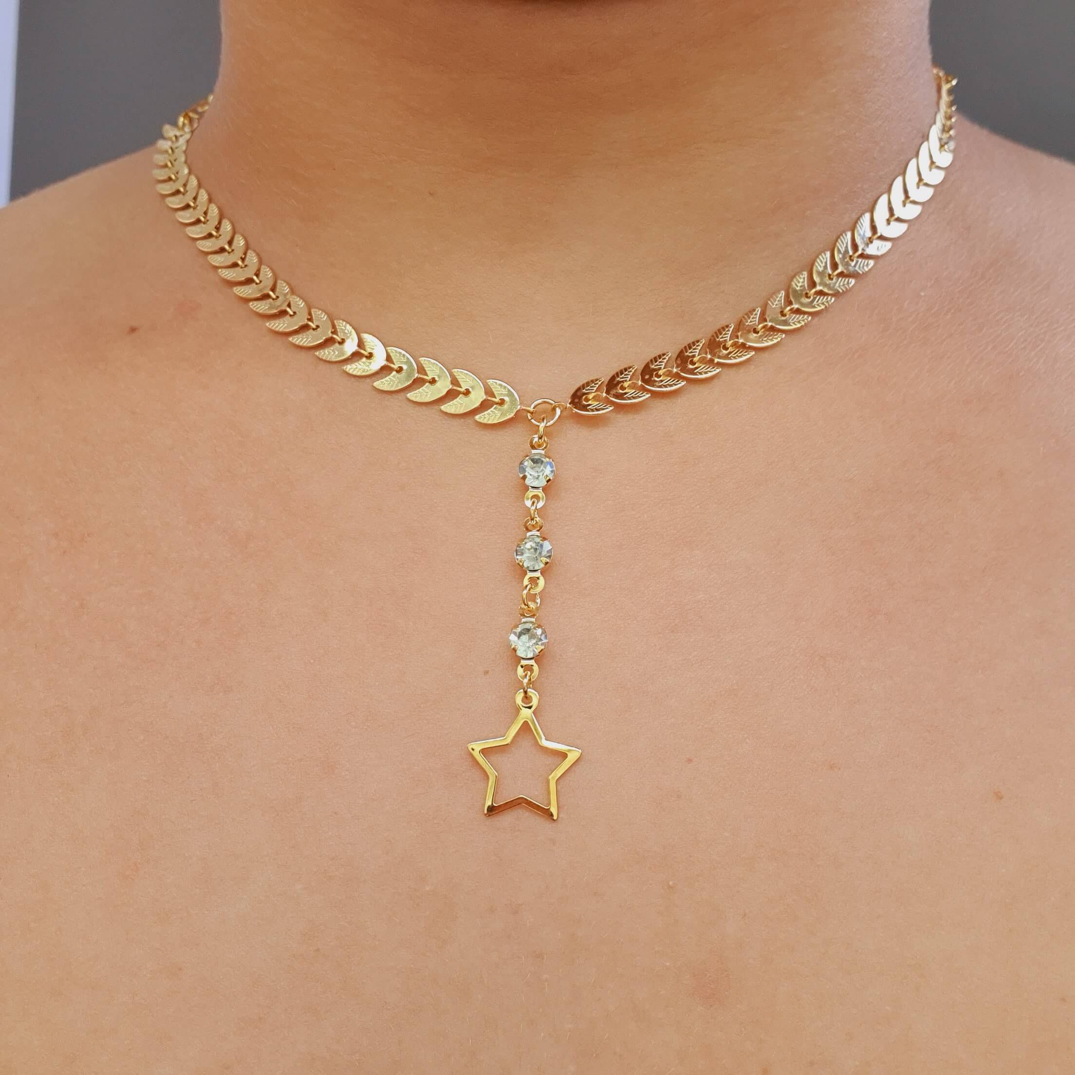 Colar Folheado A Ouro 18K Ramos e Estrela - Chérie Bijoux