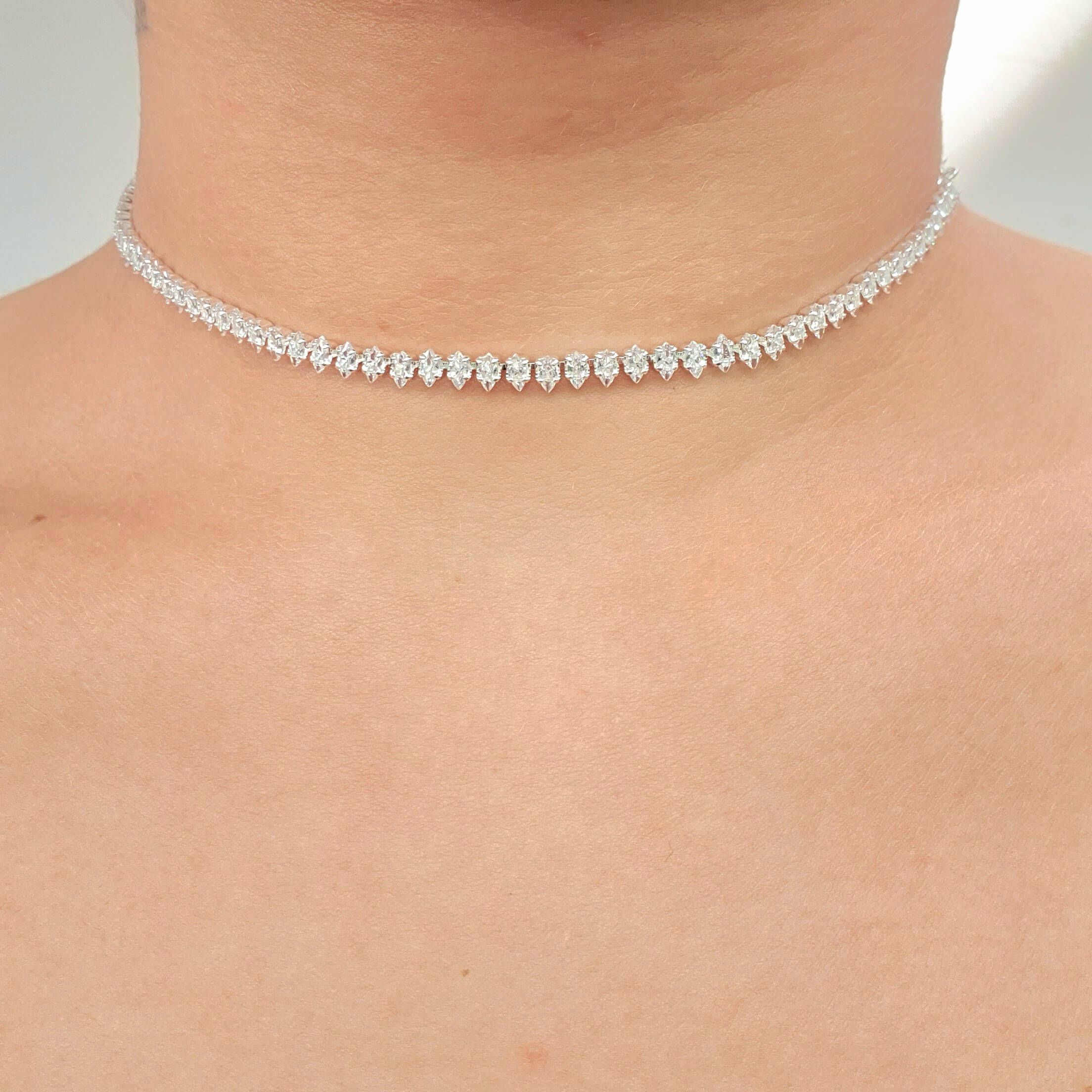 Choker Folheado a Prata 925 Tiffany Penduradas Rose - Miss.A Acessórios