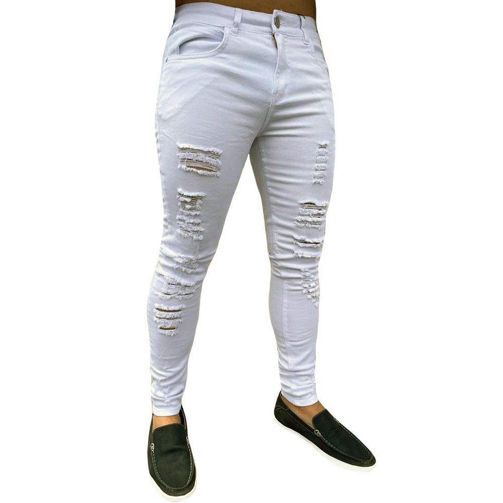 Calça rasgada branca masculina discount
