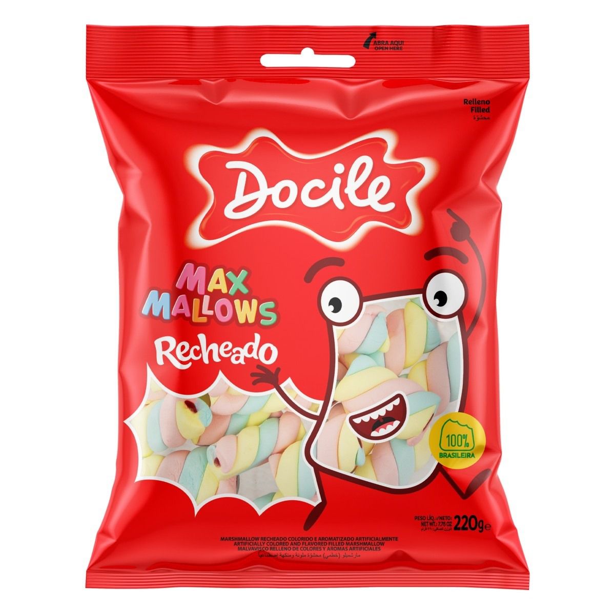 MAXMALLOWS TWIST COLORIDO BAUNILHA C/MORANGO 220G DOCILE | CHOKDOCE