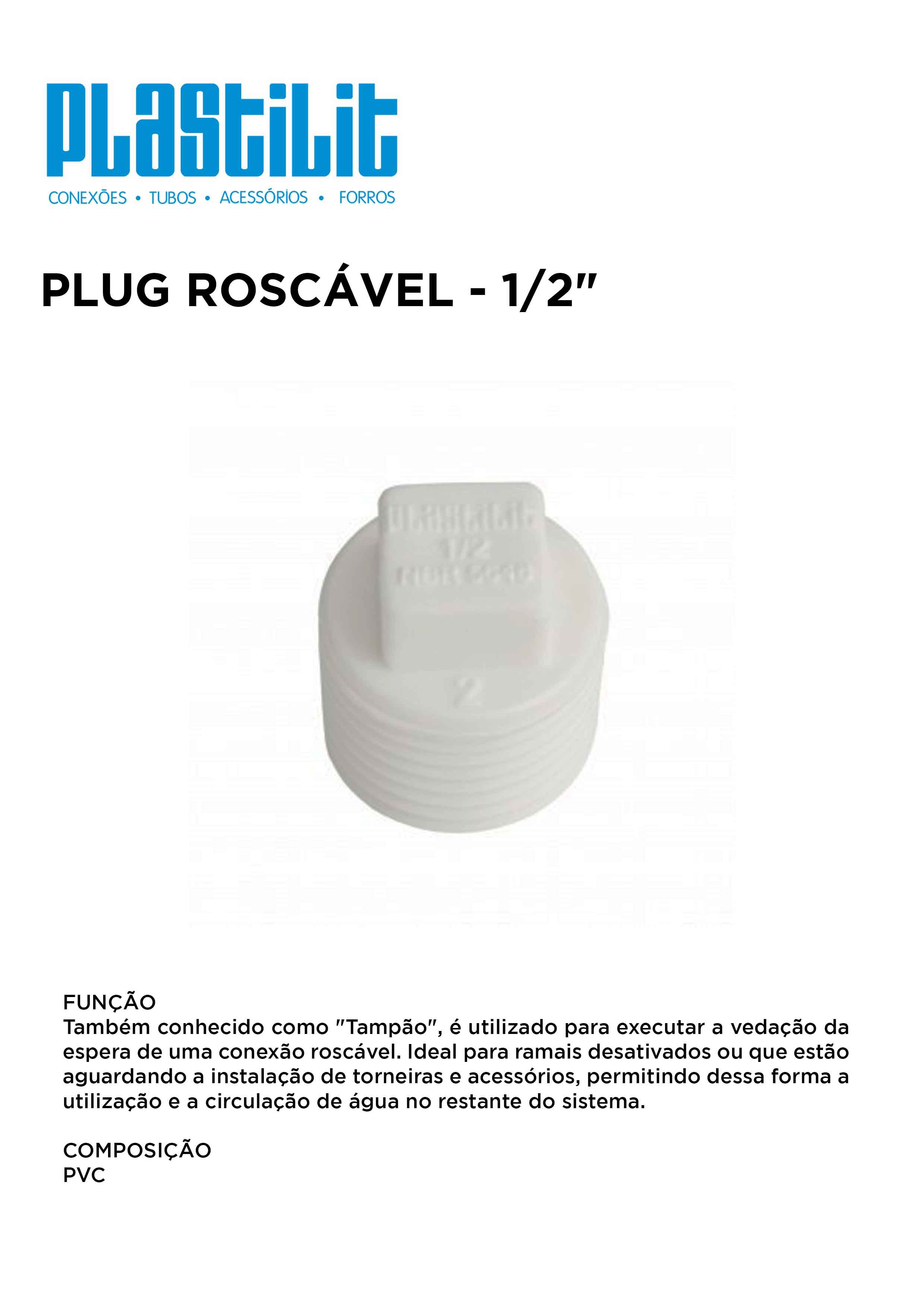 Plug PVC Branco Roscável 1/2 | Comercial Leal