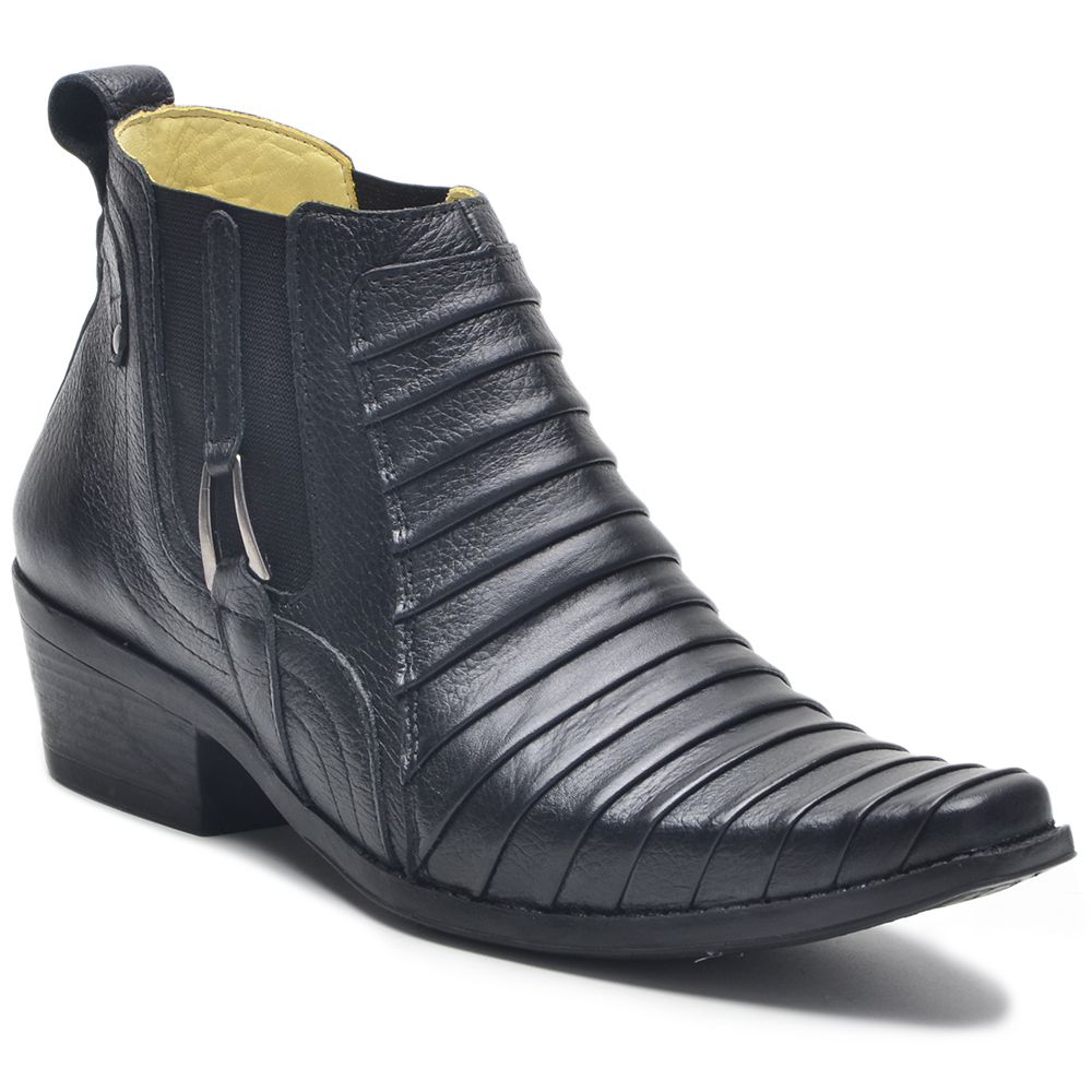 Bota Country Masculina Tatu Solado Borracha Couro Floater Preto