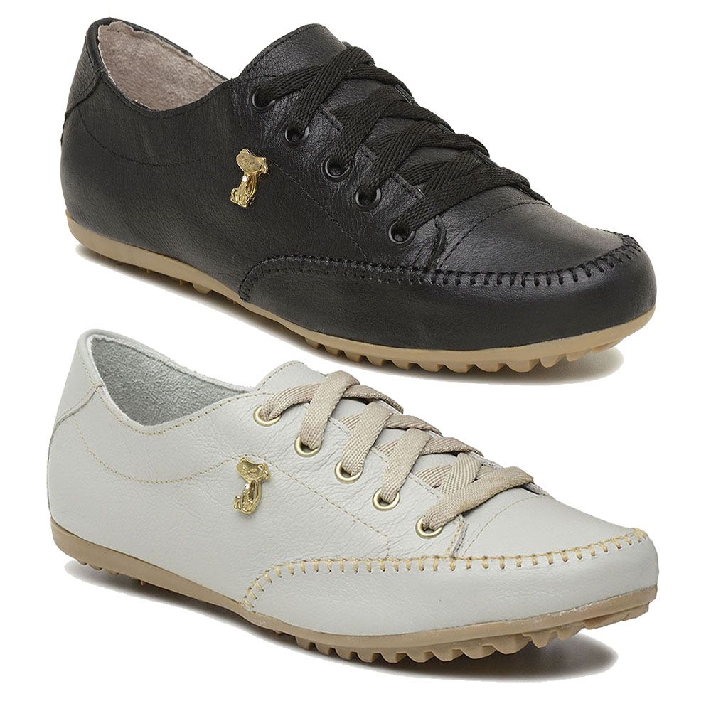 Kit 02 Sapat nis Feminino Cadar o Couro Leg timo Off White e Preto