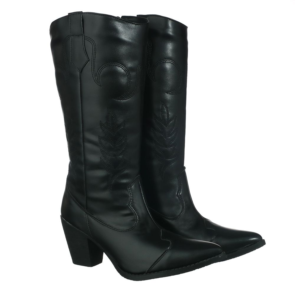 Bota feminina preta cano clearance longo