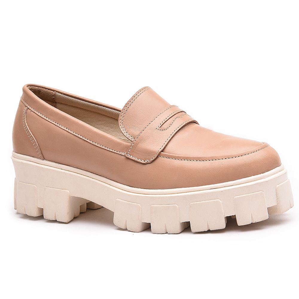 Mocassim Feminino Confort Bico Fino em Couro Pink, KRN SHOES