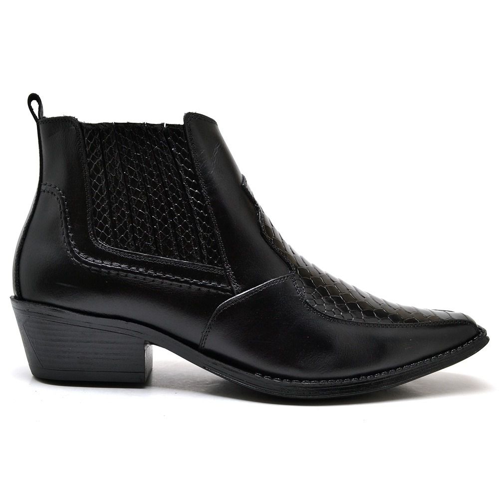 Bota Masculina Cowboy Em Couro Legitimo Preto