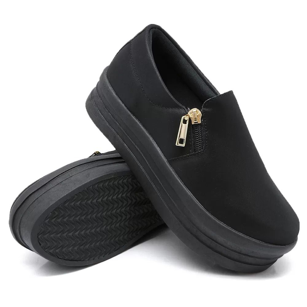 Tênis Slip On Zíper sola Toda Preto Dk Shoes DK Shoes Tênis