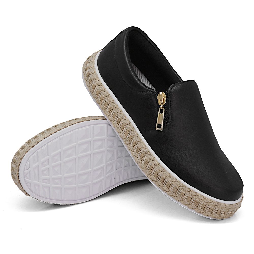 Tênis Slip On Zíper Detalhe Corda Dk Preto DK Shoes Tênis