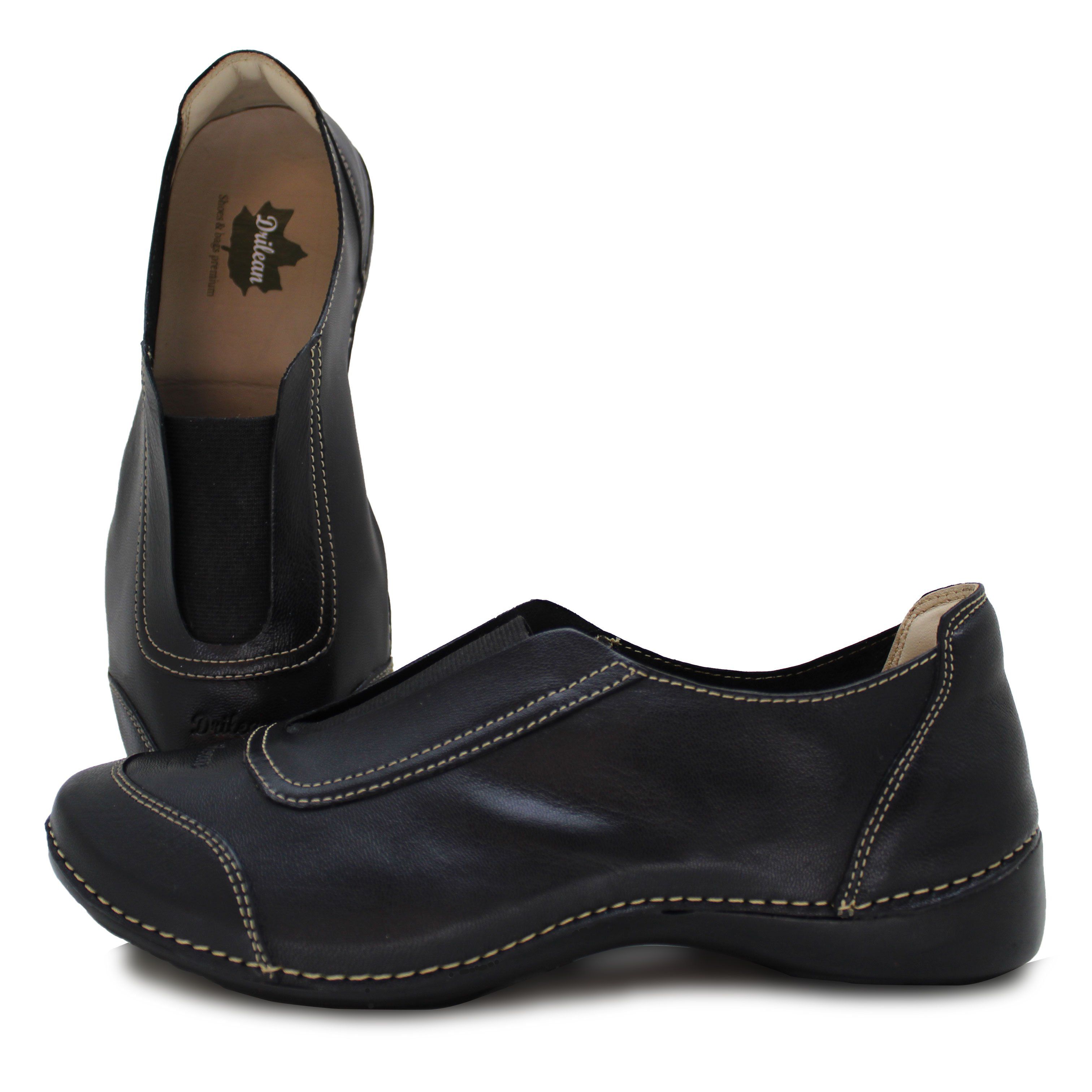 Tênis feminino AL 038 preto em 100% couro legítimo com palmilha em