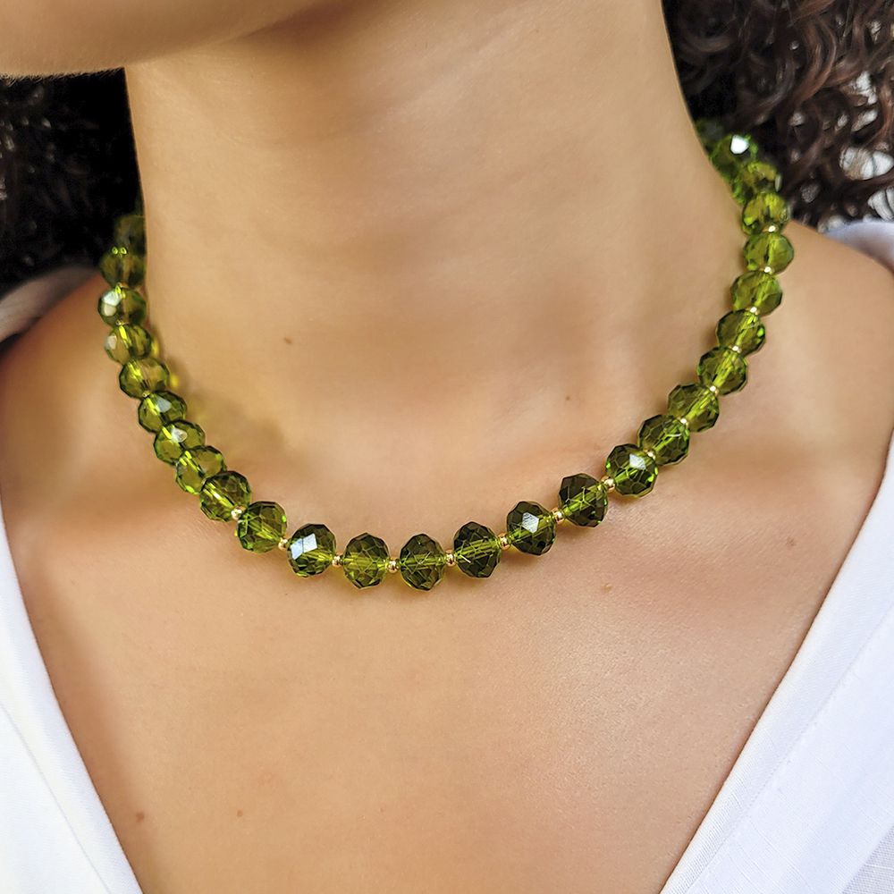 COLAR CRISTAL VERDE E BOLINHA DOURADA | DULUXO