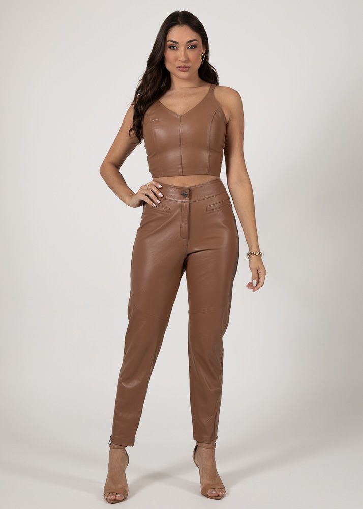 Calça de Pelica Feminina Camel Carolina Elite Couro Store