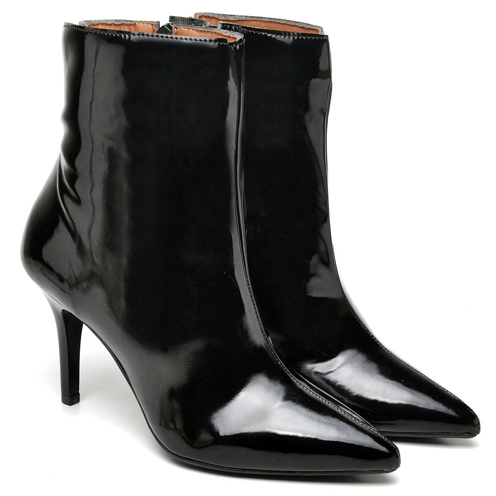 Bota Cano Curto Salto Fino M dio Verniz Preto ELLA S ONLINE