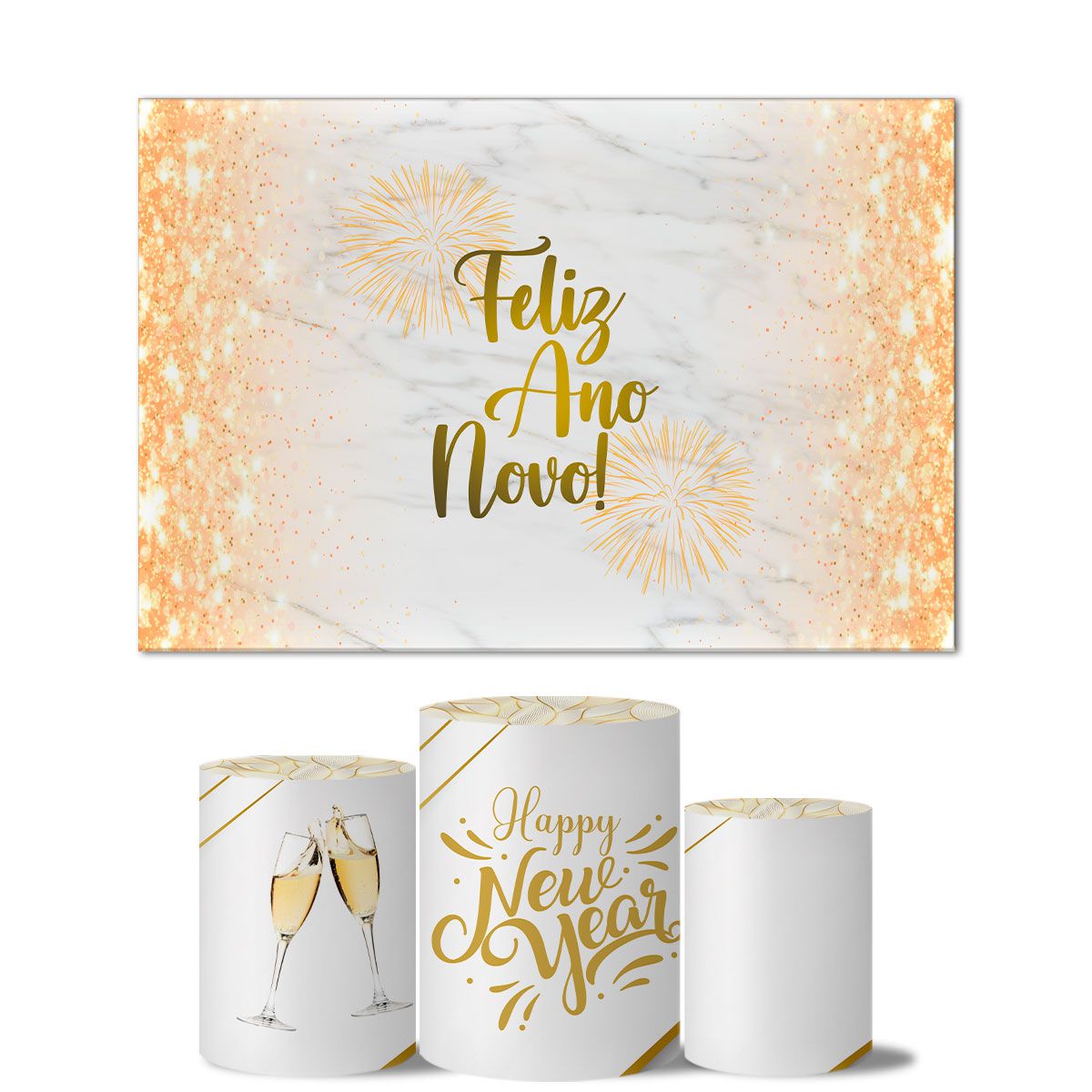 Trio Capas Cilindros + Painel Retangular Horizontal Ano Novo 6 ...