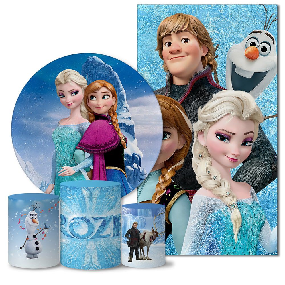 Kit Festa Casado 2 Painéis + Trio Capas Cilindro Frozen