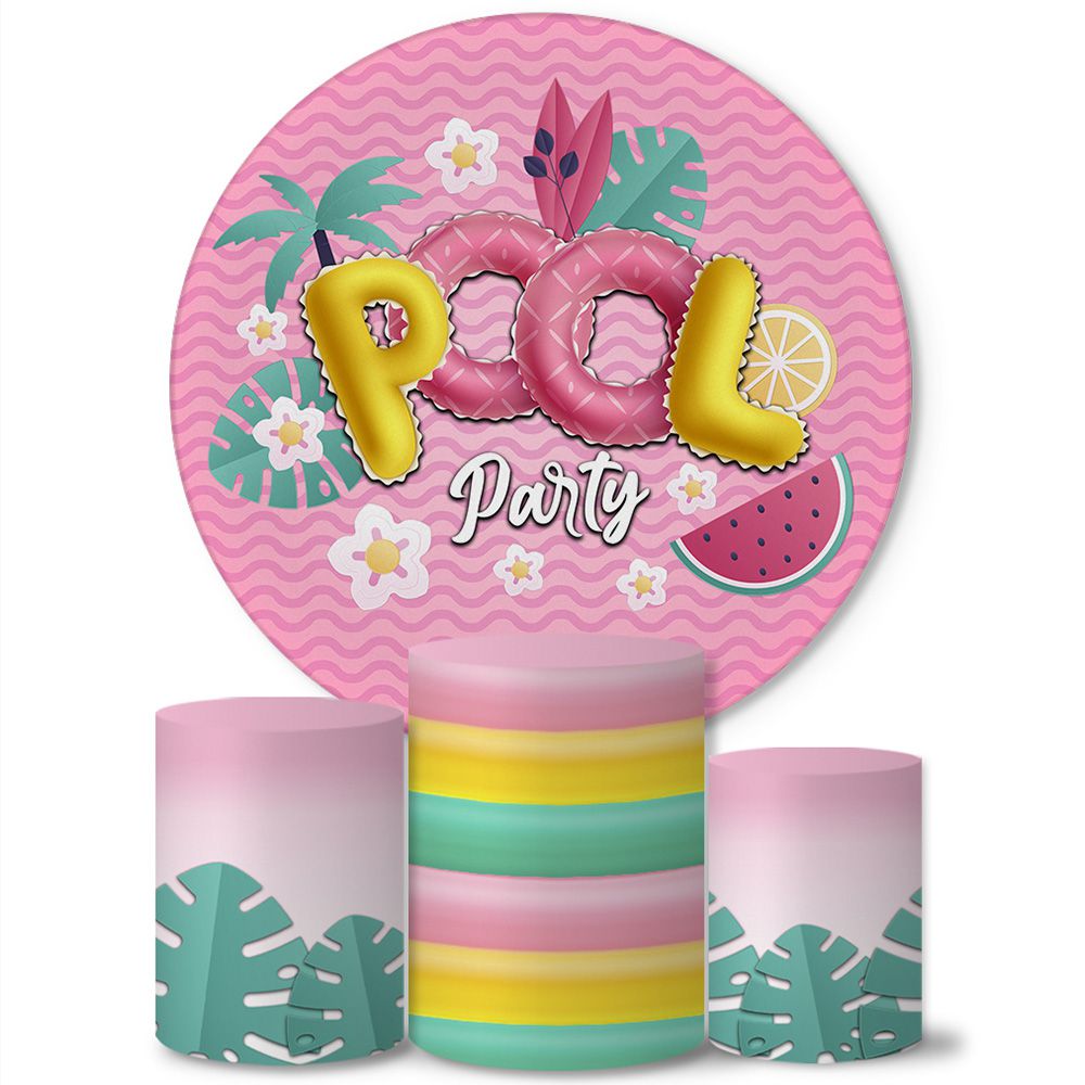 Trio Capas Cilindros + Painel Tema Pool Party Rosa Veste Fácil ...
