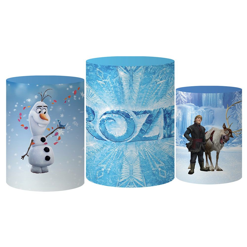 Kit Painel De Festa Frozen 2 Redondo + Trio De Cilindros Em Tecido