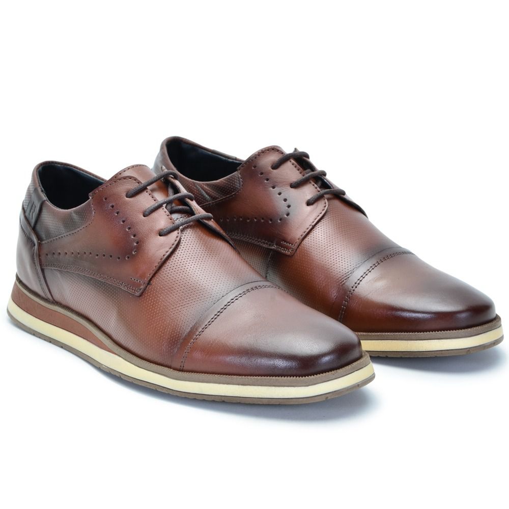 Sapato Social Bico Redondo Masculino Em Couro Café Ferrile