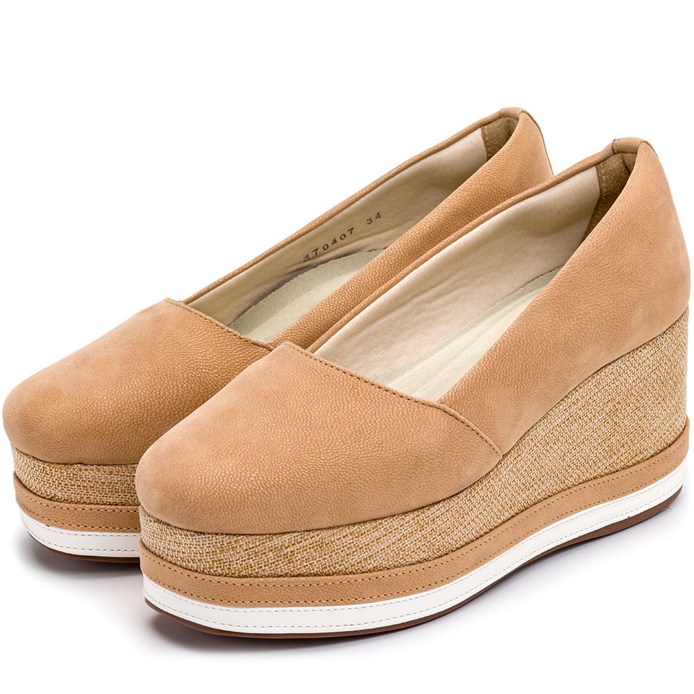 T nis Feminino Anabela Salto M dio 170407 Nobucado Nude Flor da