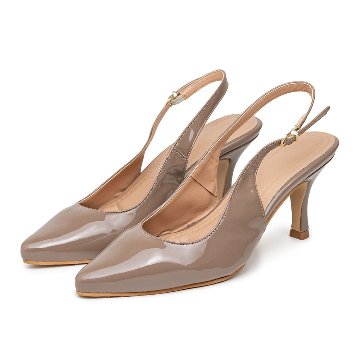 Sapato Social Feminino Scarpin Salto Baixo Fino 6031 Taupe Flor
