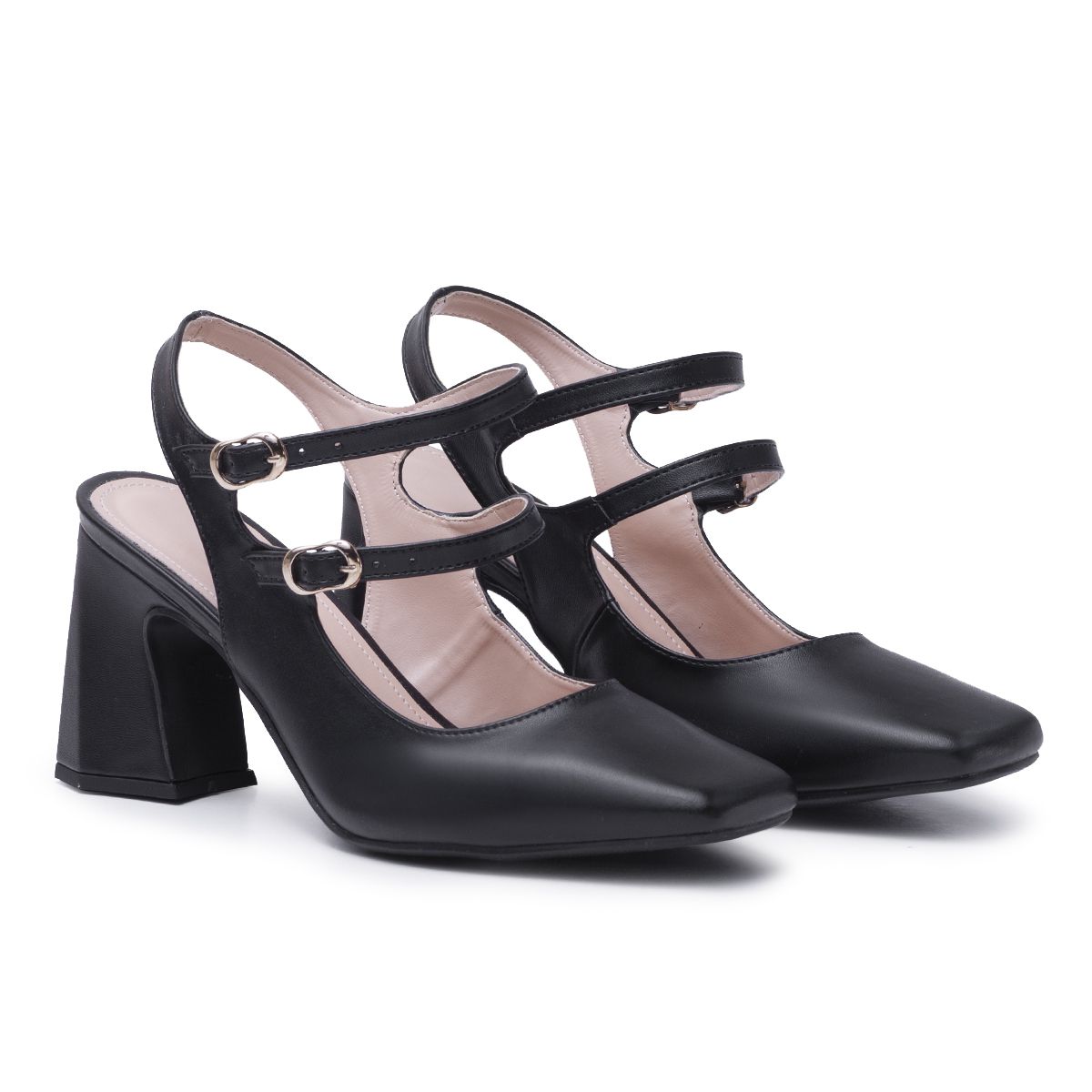 Sapato Scarpin Feminino Mery Jane Salto Grosso Napa Preto 183130
