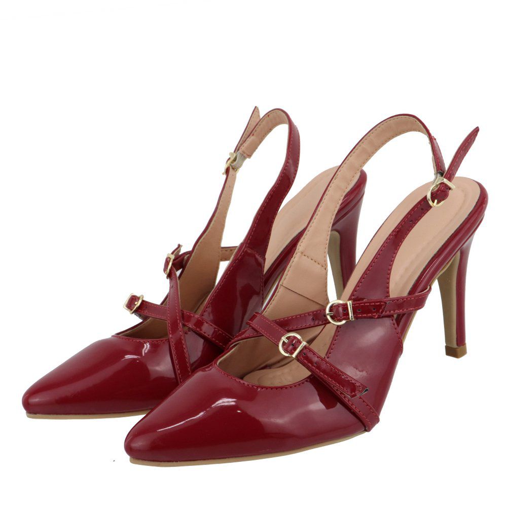 Scarpin Feminino Salto Alto Verniz Marsala 6020 Flor da Pele