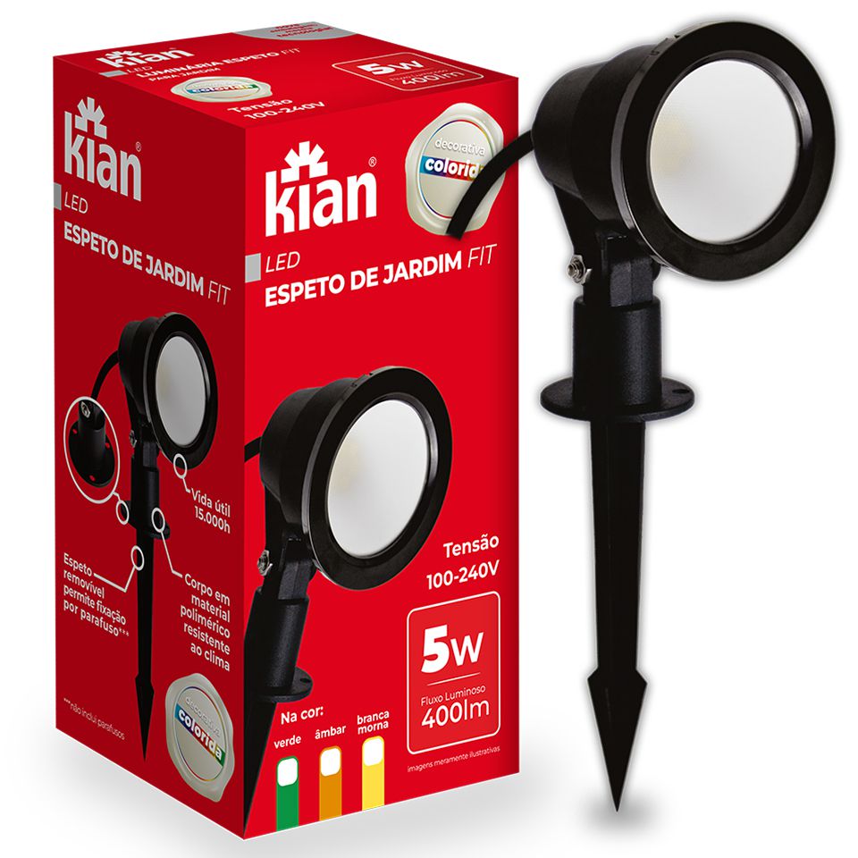 ESPETO PARA JARDIM LED FIT PRETO 5W KIAN FLUZÃO CONSTRUÇÃO