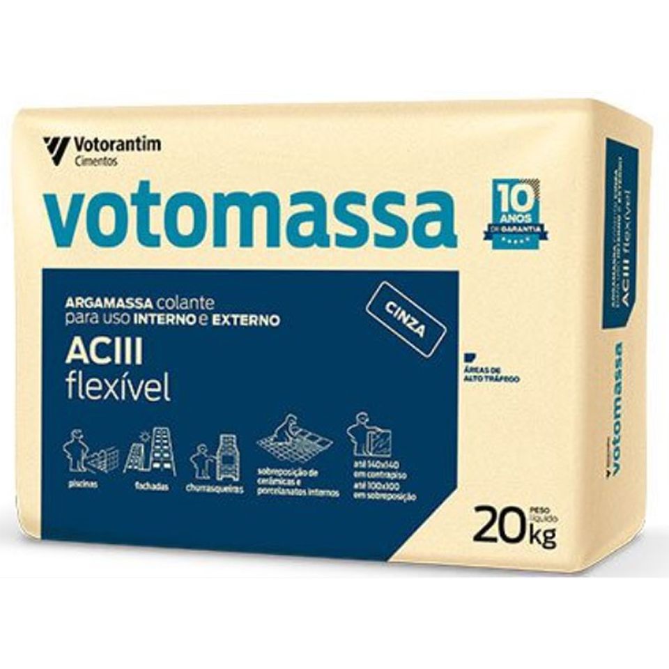 ARGAMASSA AC3 FLEXIVEL CINZA 20KG VOTORAN | FLUZÃO CONSTRUÇÃO