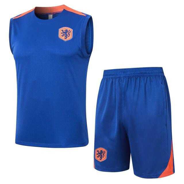Conjunto Treino Regata E Short Holanda 2024 - Azul/Laranja | FUTCAMISA