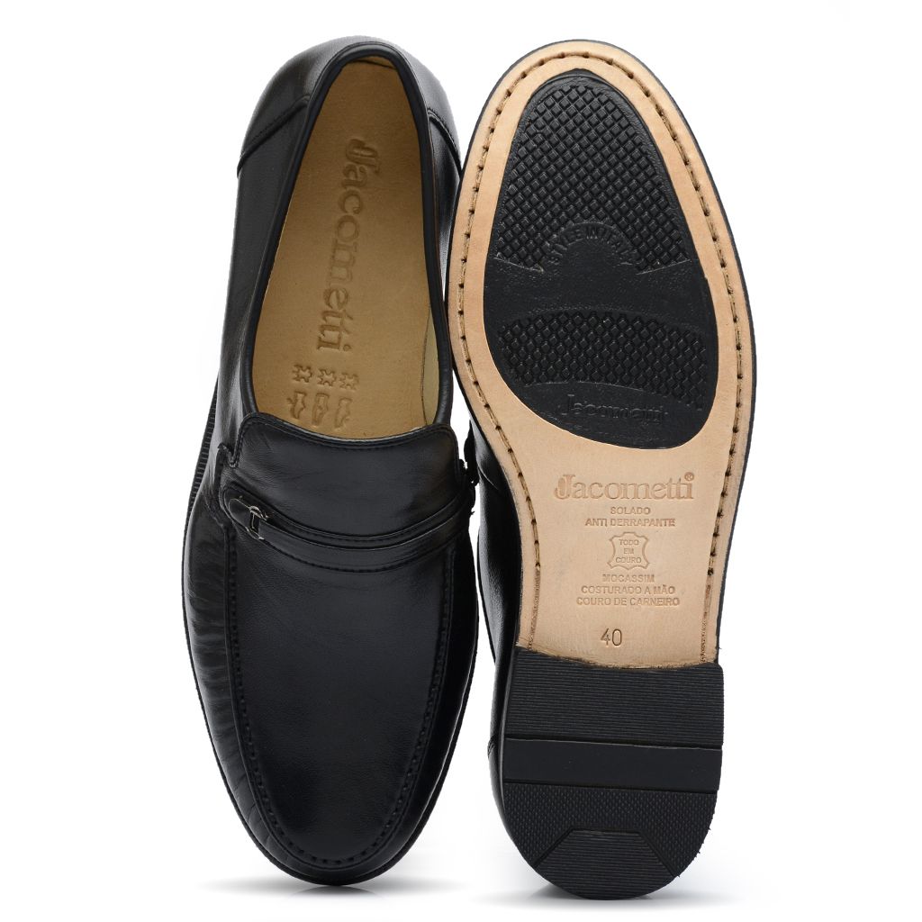 Cl ssico Mocassim Preto 095 Couro e Antiderrapante JACOMETTI