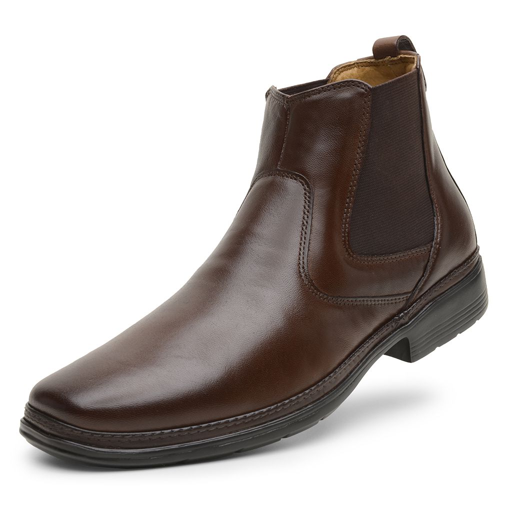 Bota Masculina de Couro Mestiço Conforto com Zíper Café