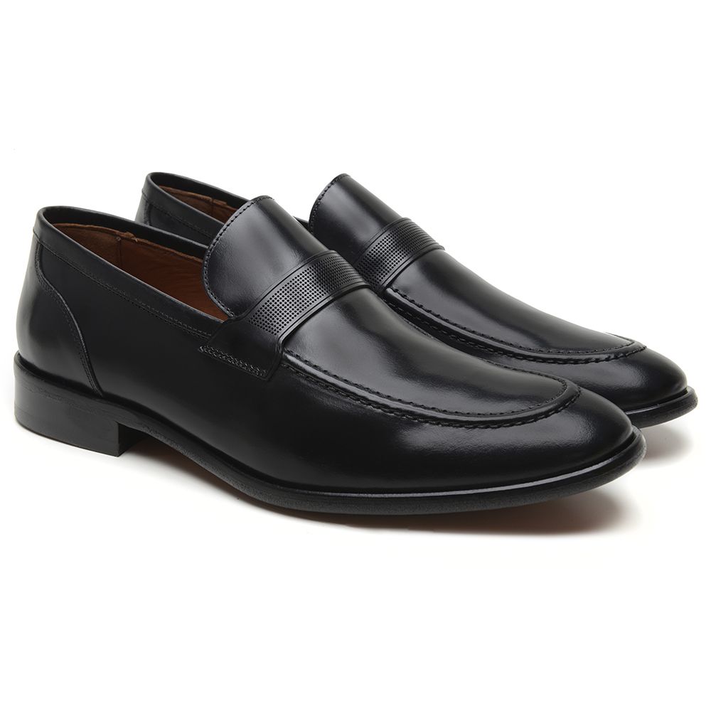 Sapato Masculino de Couro Liso Preto com Solado de Couro JACOMETTI