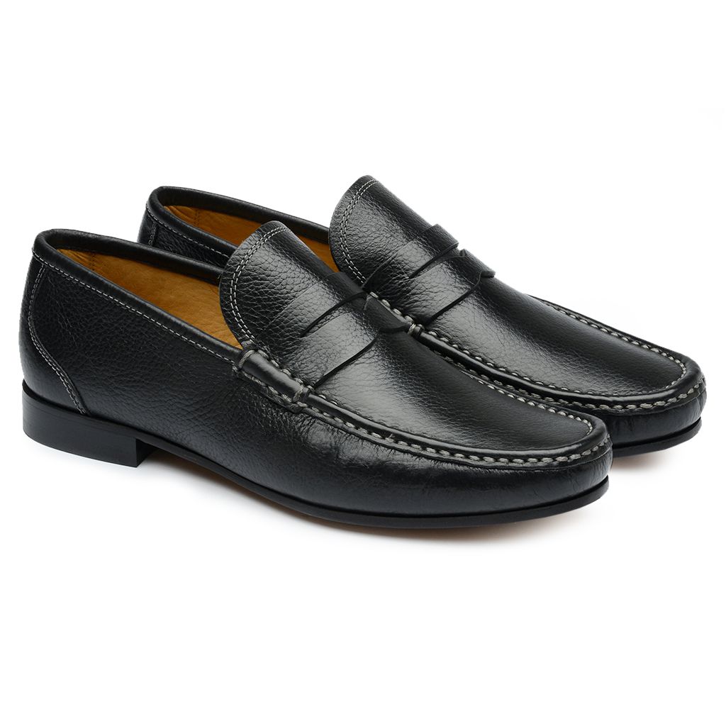 Mocassim Casual Floater Preto GF03 Solado de Couro JACOMETTI
