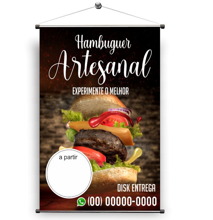 Banner Impresso em Lona Personalizado Para Hamburgueria Hamburguer  Artesanal - Fran Adesivos de Parede