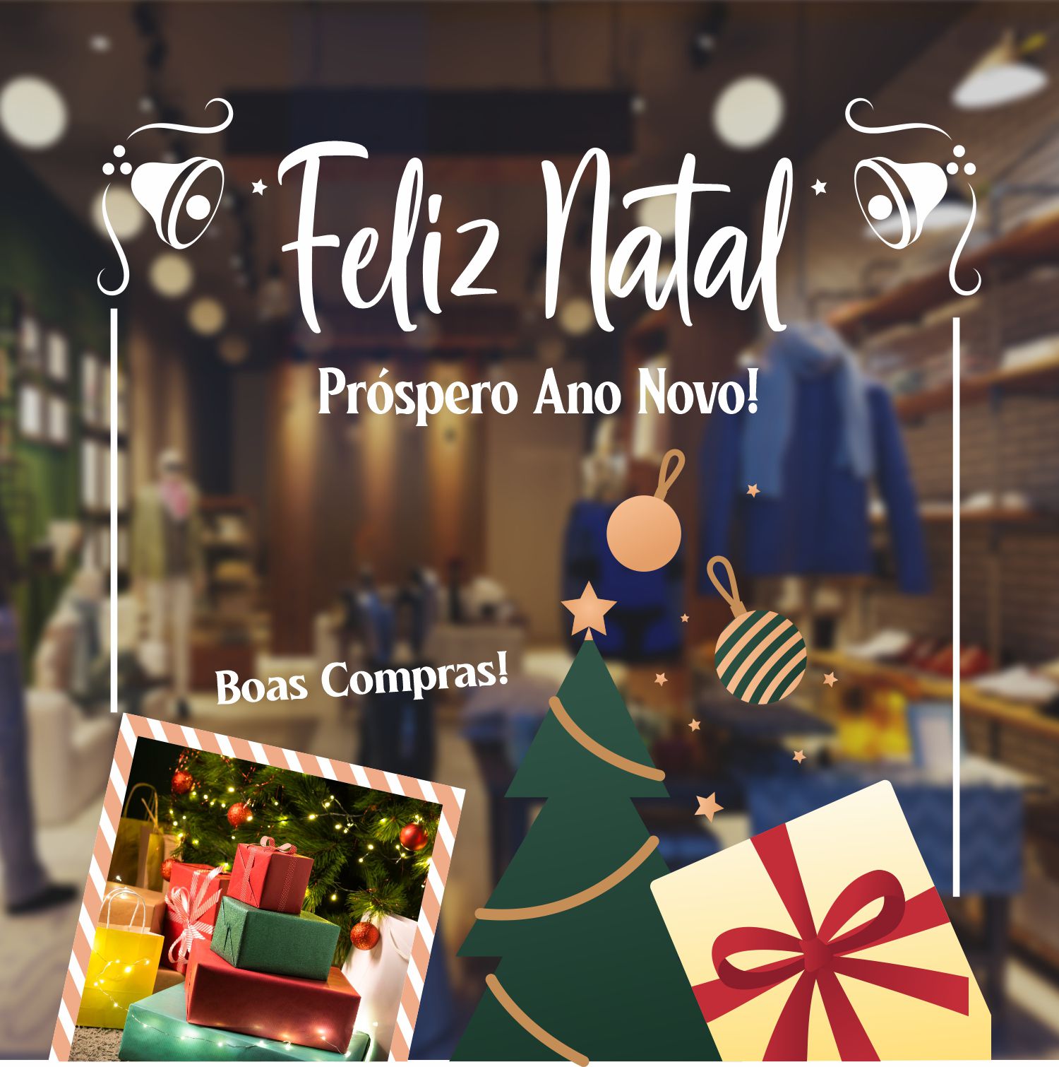 Adesivo de vitrine Natal Feliz Ano e Prospero Ano Novo