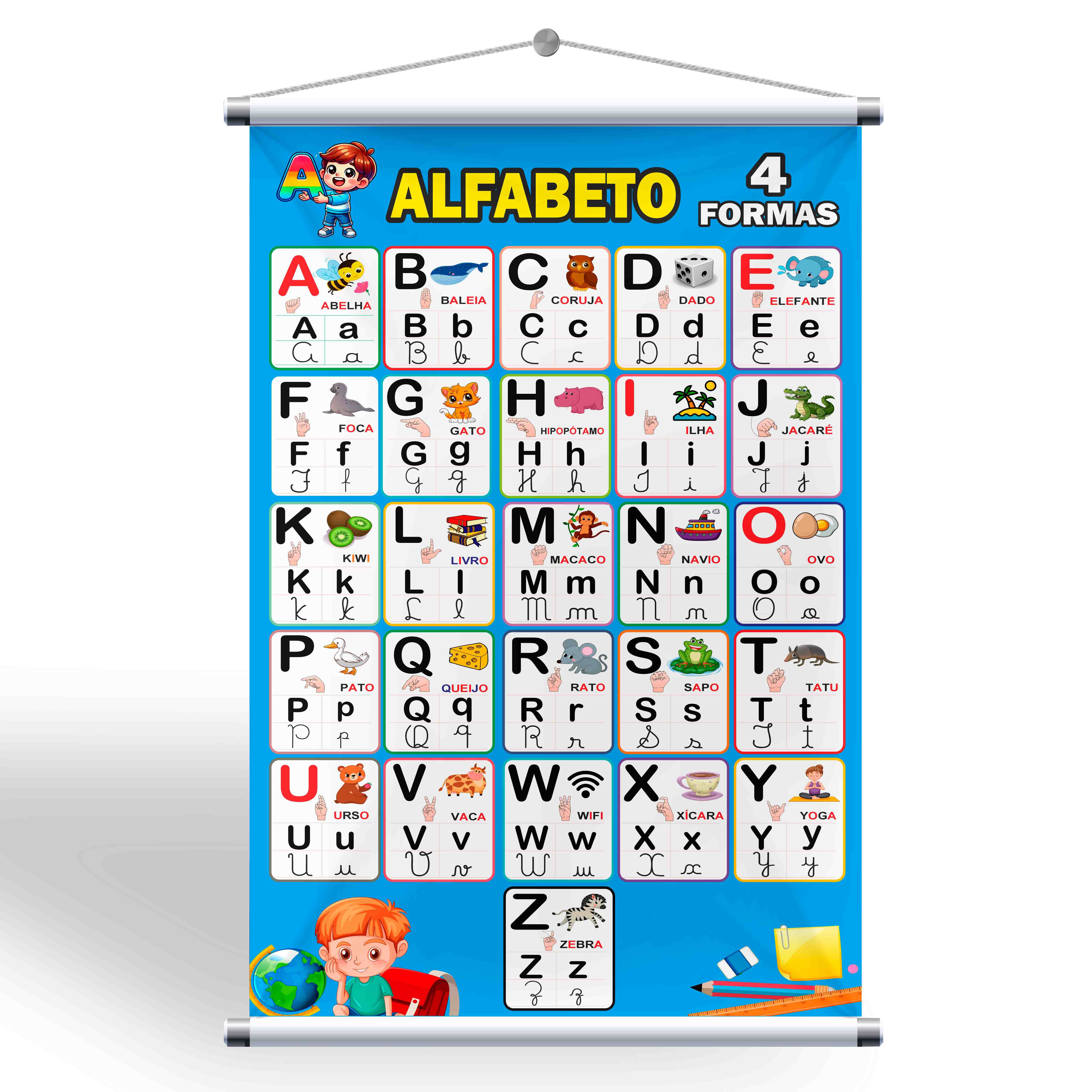 Banner Sala de Aula Alfabeto 4 Formas + Grátis Suporte Para Pendurar ...