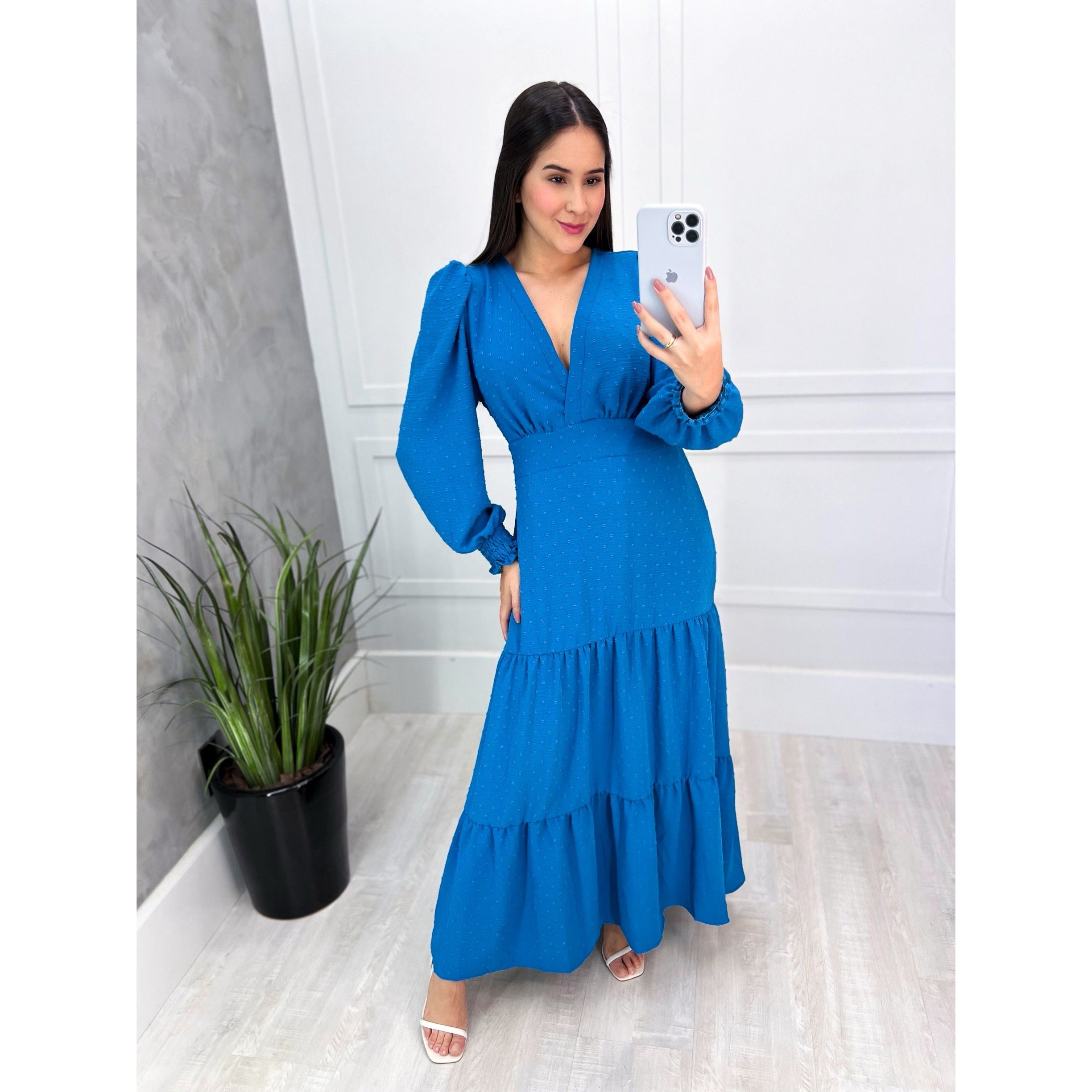Vestido longo de manga longa best sale soltinho