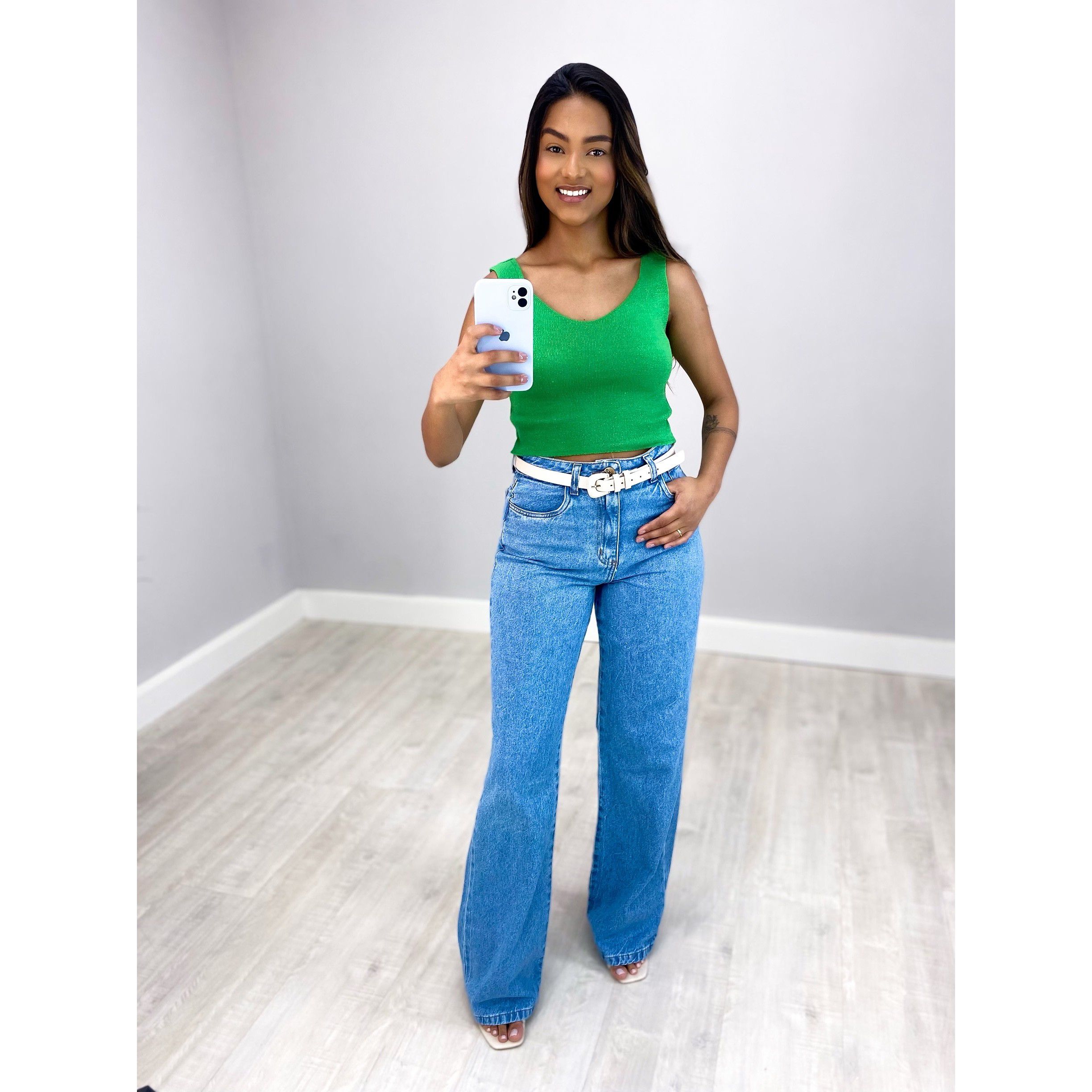 Calça jeans wide leg cintura alta plus size Lisa - Evidence Plus