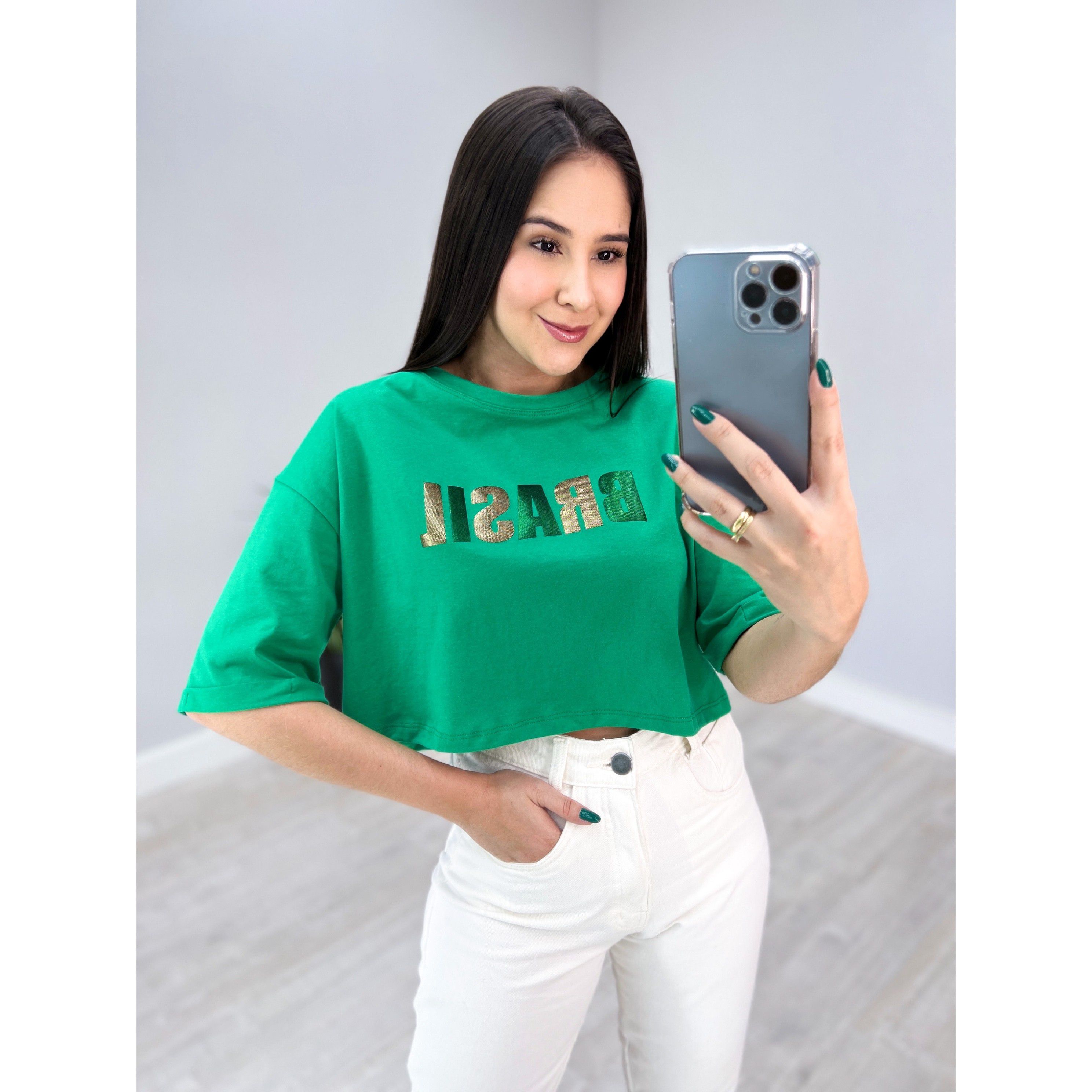 TEE CROPPED BRASIL BRILHO VERDE