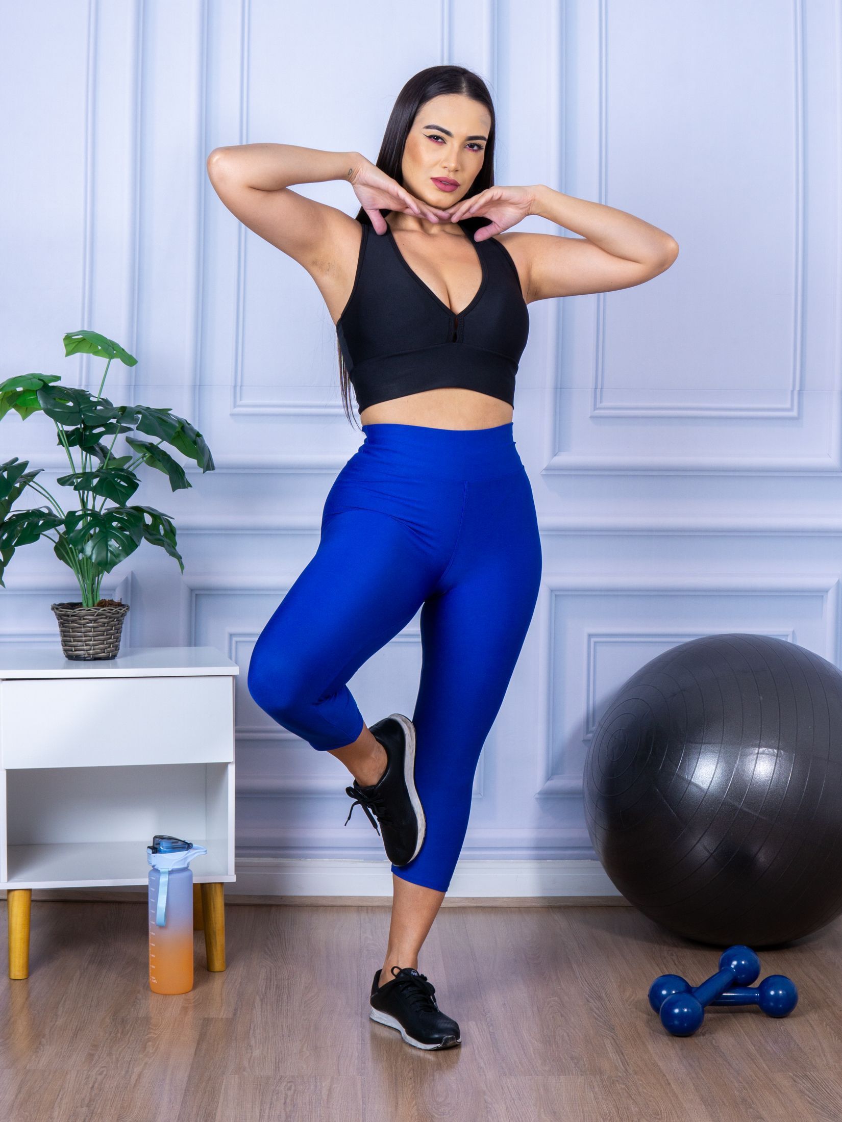 Calça Legging Suplex Corsário Azul Royal Moda LLevo Moda Fitness