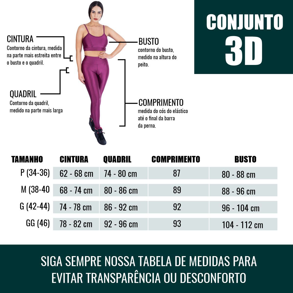 Conjunto de Academia Calça Legging 3D Cós Cruzado + Top Alça Preto, Moda  LLevo