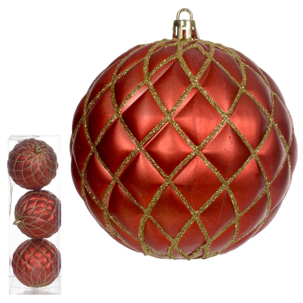 Jogo 3 Bolas de Natal Cinto Papai Noel Vermelho 10cm