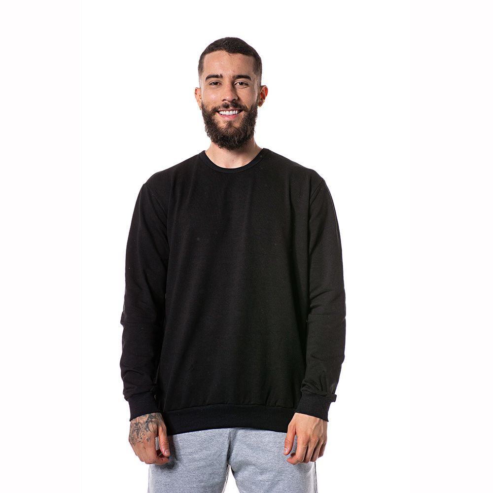 Blusa Moletom Lisa Masculina Sem Capuz Preto HAMITIE