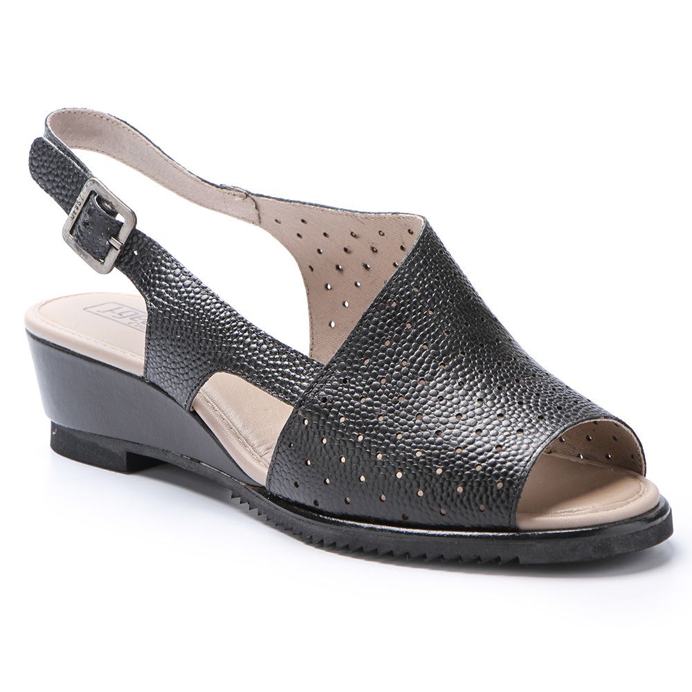 Sandália Anabela Médio De Couro Preto