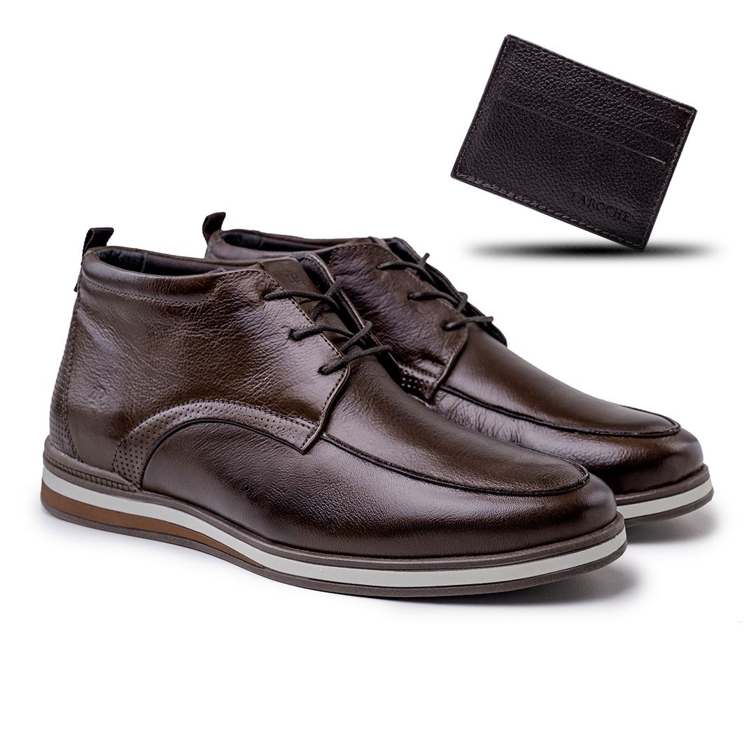 Sapato Casual Cano Médio Torino em Couro Café Brinde Porta